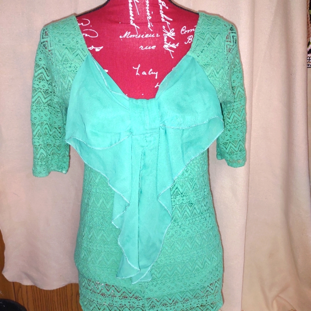 Green Rachel Kate Bow Blouse small